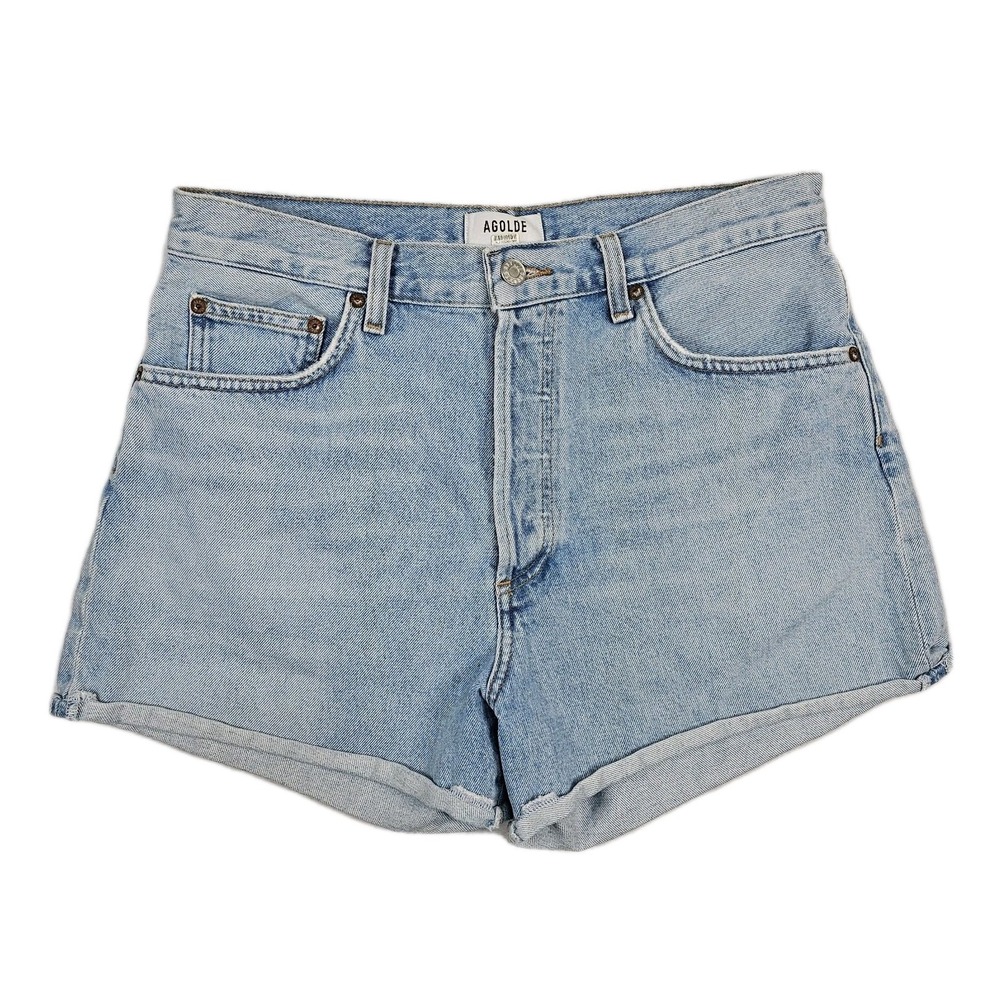 AGOLDE Parker Denim Shorts Distressed Cuffed Raw Hem Women's 30 Organic Cotton